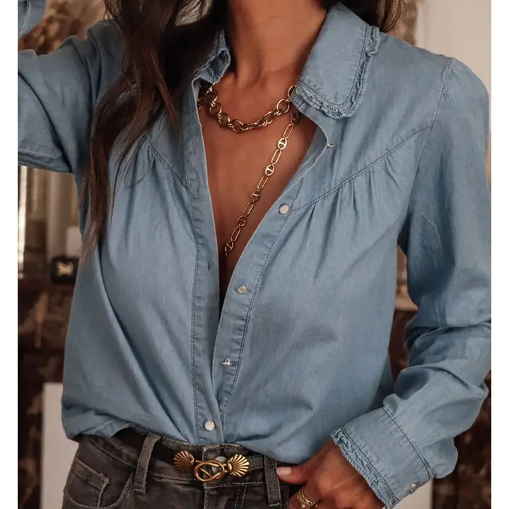 Turn Down Collar Chambray Shirt