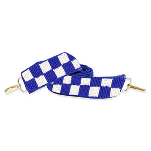 Royal Blue Check Beaded Crossbody Strap