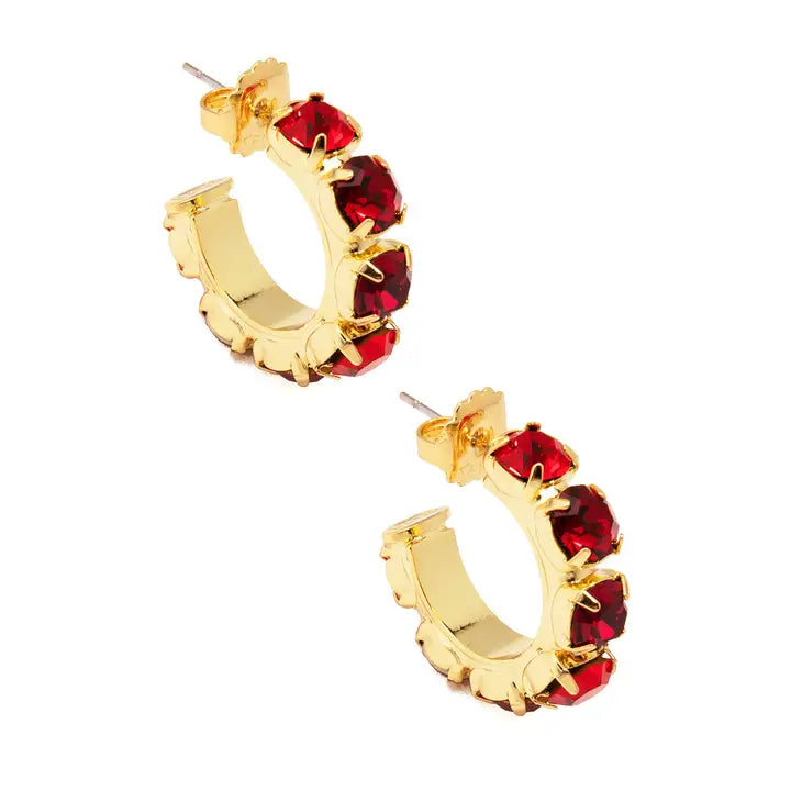 Red Chunky Colorful Crystal Hoops