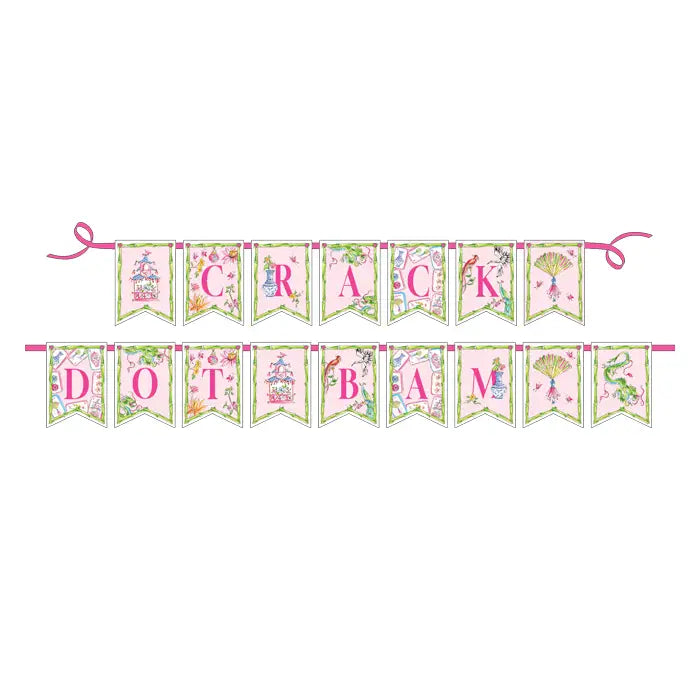 Crack Dot Bam Mahjong Icons Pink and Green Party Banner
