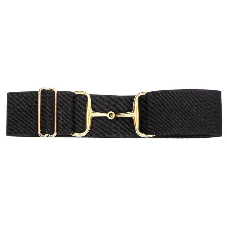 Black - 2" Gold Snaffle Equestrian Elastic Belt