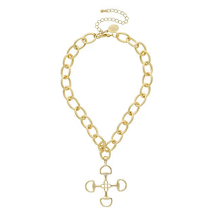 Gold Horsebit Cross Chain Necklace