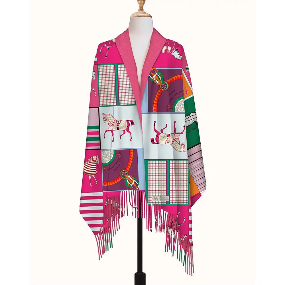 Int'l Horses in Blankets Acrylic Cashmere Scarf-Multi Color