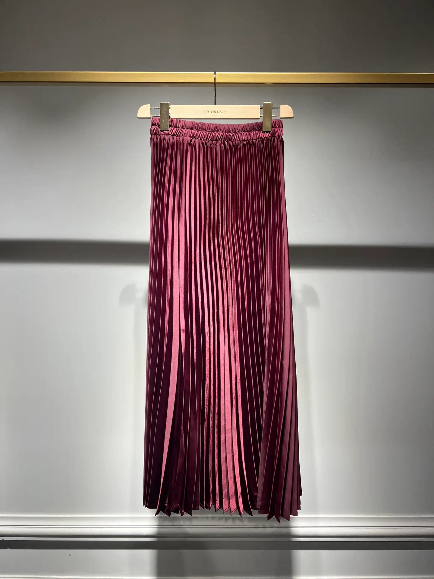 Solid Satin Pleated Skirt-Bordeaux