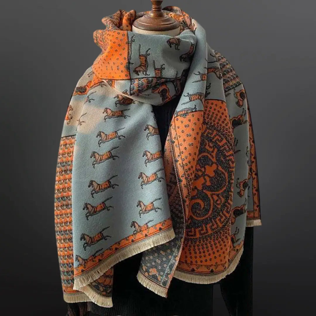 Prancing Pony Equestrian Horse Print Scarf-Orange