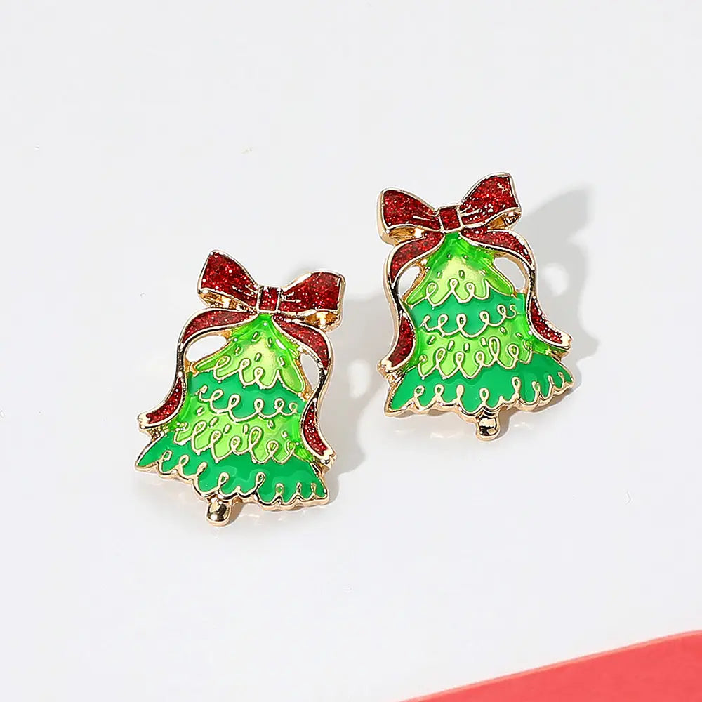 Glittered Enamel Bow Topper Christmas Tree Earrings
