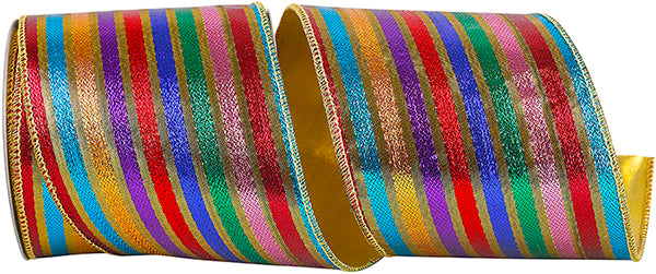 METALLIC JEWEL STRIPE SHINE DELUXE WIRED EDGE RIBBON