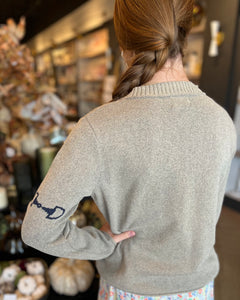 Pewter Pullover  Sweater with Navy Horse