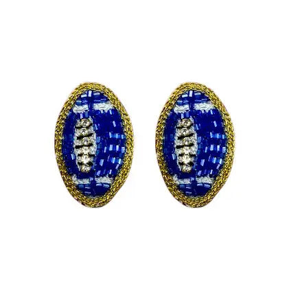 Football Stud - Beaded - Blue and White