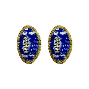 Football Stud - Beaded - Blue and White