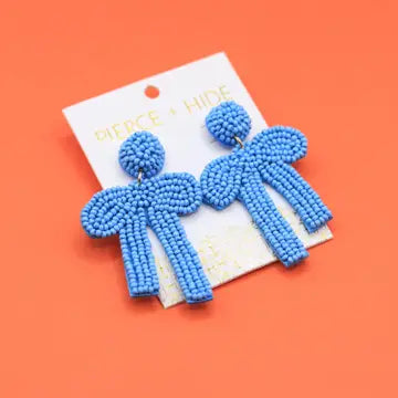 Custom Carolina Blue Beaded Bow Earrings