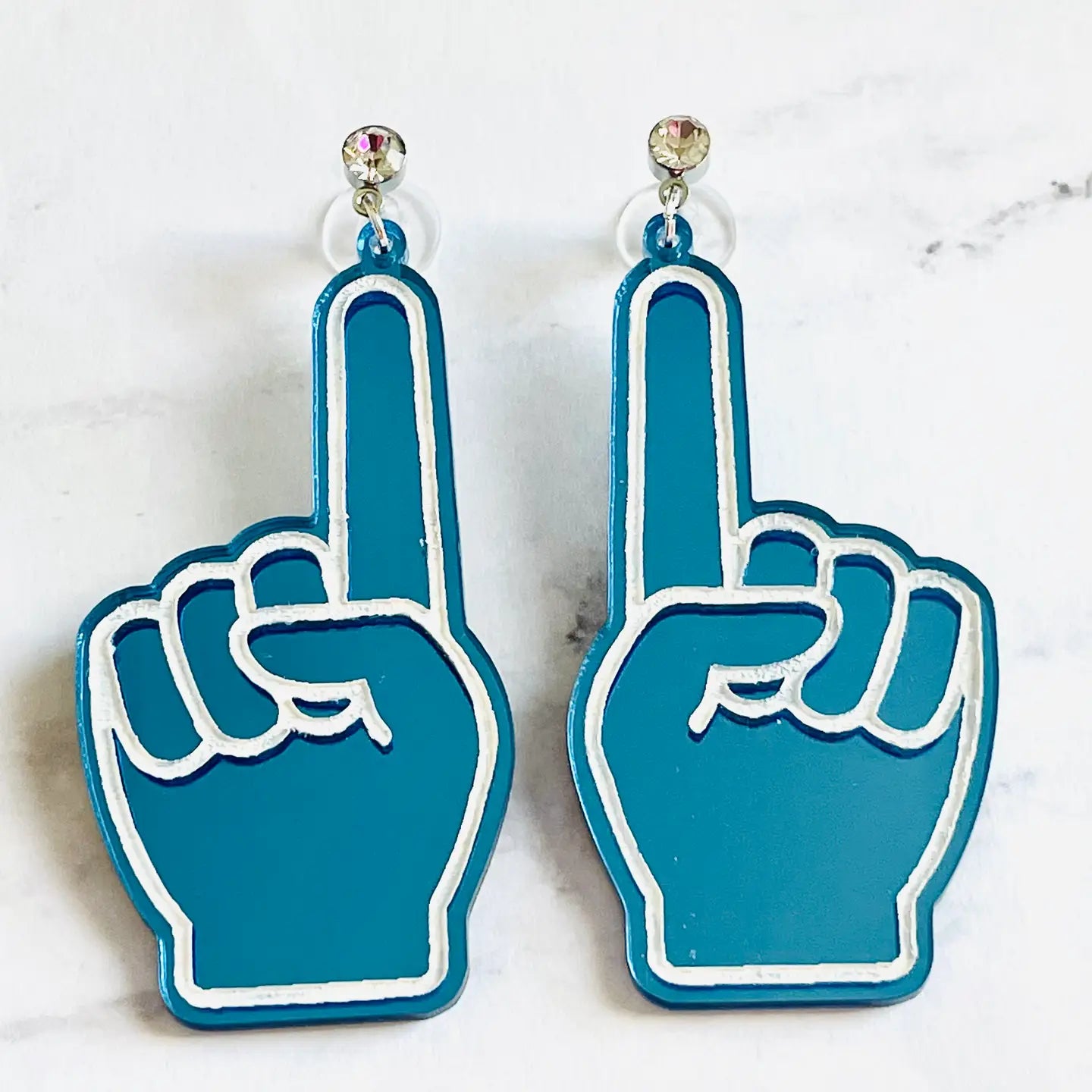 Blue Acrylic Foam Finger School & State Sports Earrings