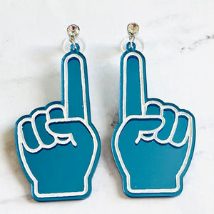 Blue Acrylic Foam Finger School & State Sports Earrings
