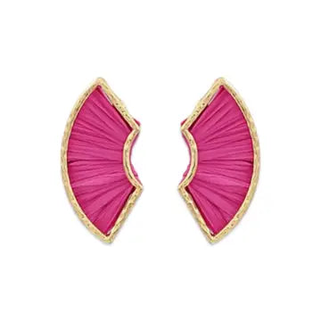 Fuchsia Layered Raffia Fan Earring| Fall Earrings| Raffia Earring