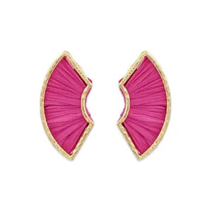 Fuchsia Layered Raffia Fan Earring| Fall Earrings| Raffia Earring