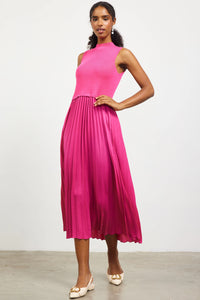 Mixed Media Pleated Midi Dress