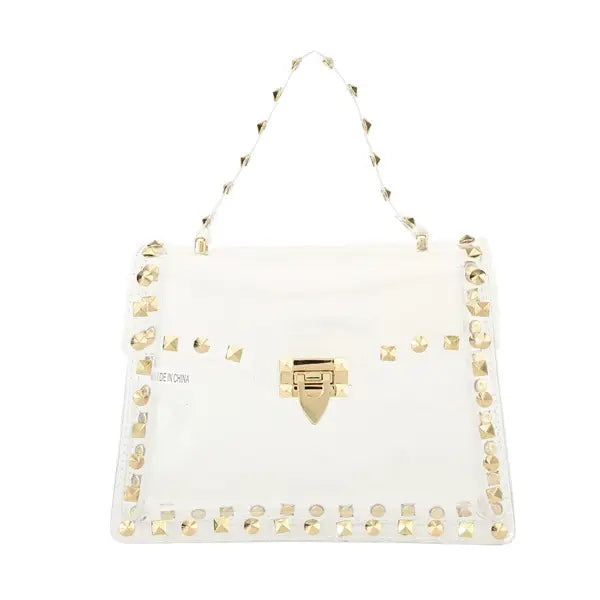 Ladies See Thru Clear Ladies Handbag-Gold Accents