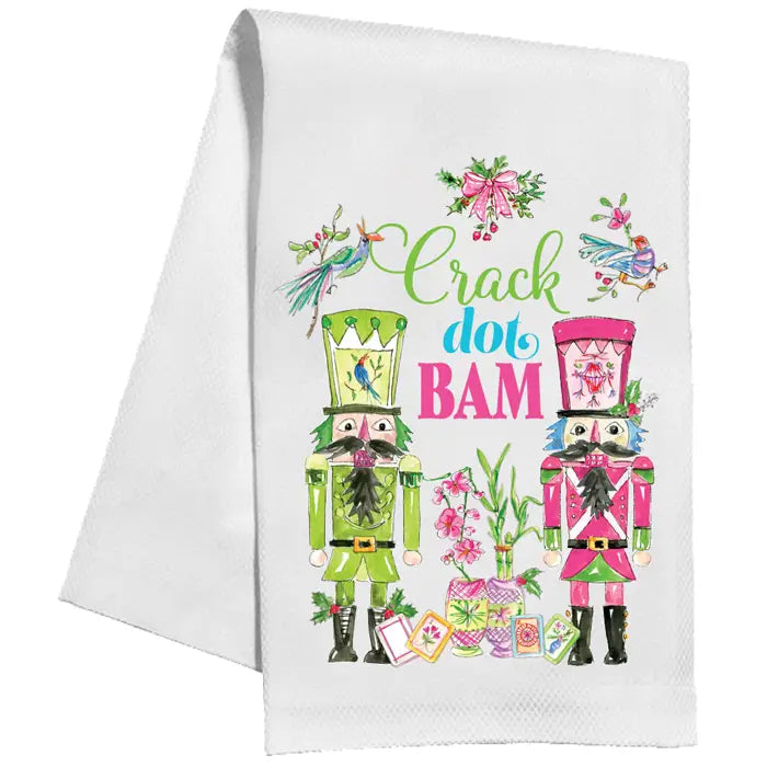 Crack Dot Bam Pink Green Nutcrackers Mahjong Kitchen Towel