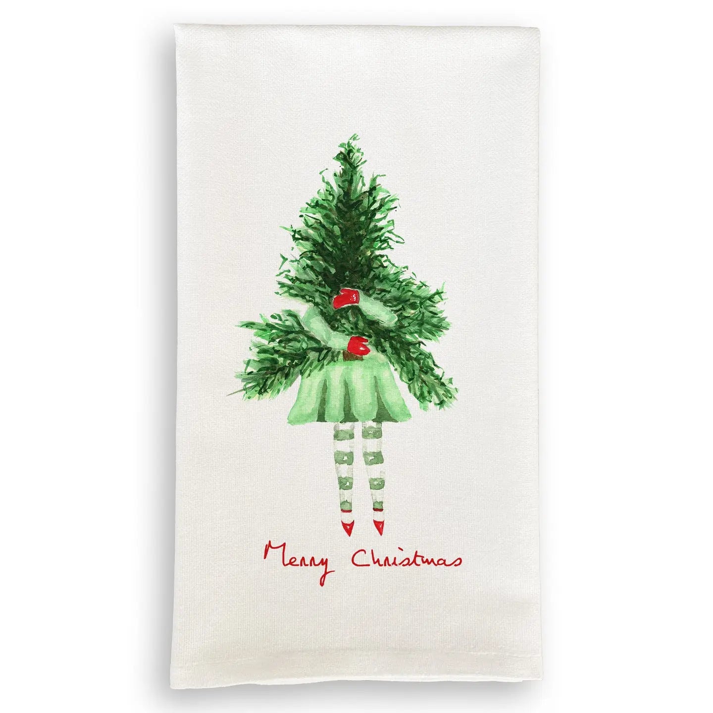 Lady with Christmas Tree - Tea Towel