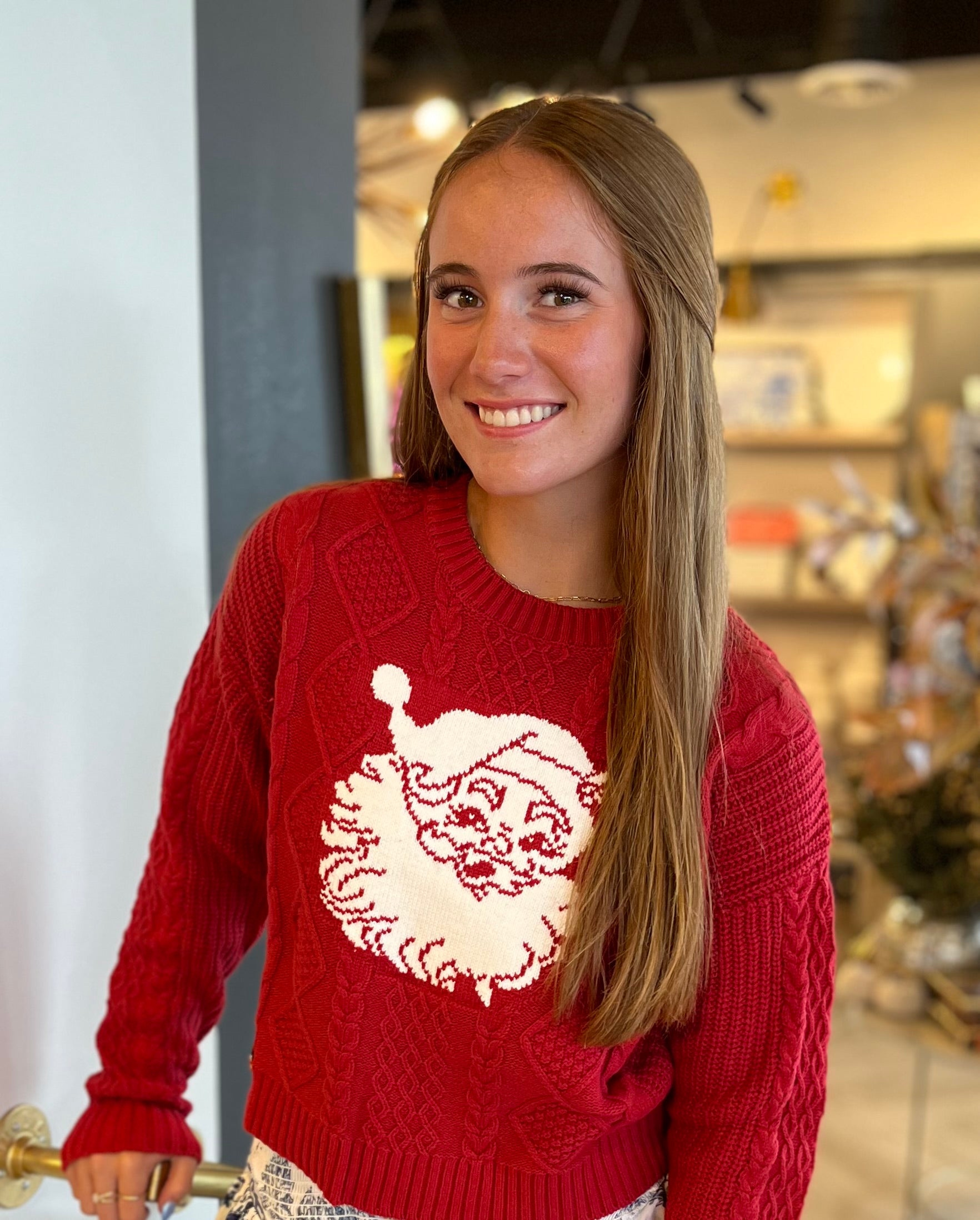 Elena Santa Red Sweater- Simply Southern