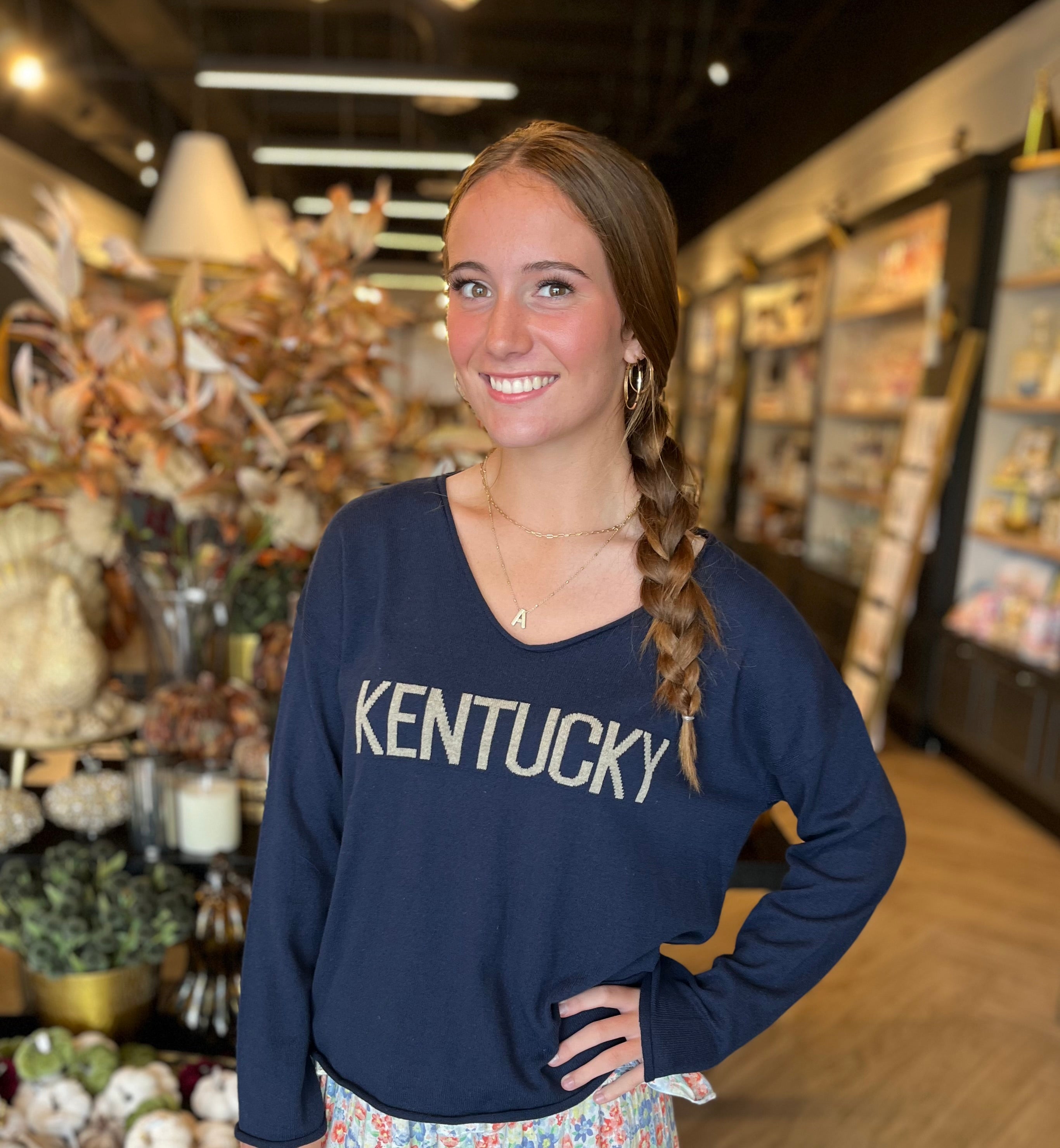 Navy V-Neck Kentucky Sweater
