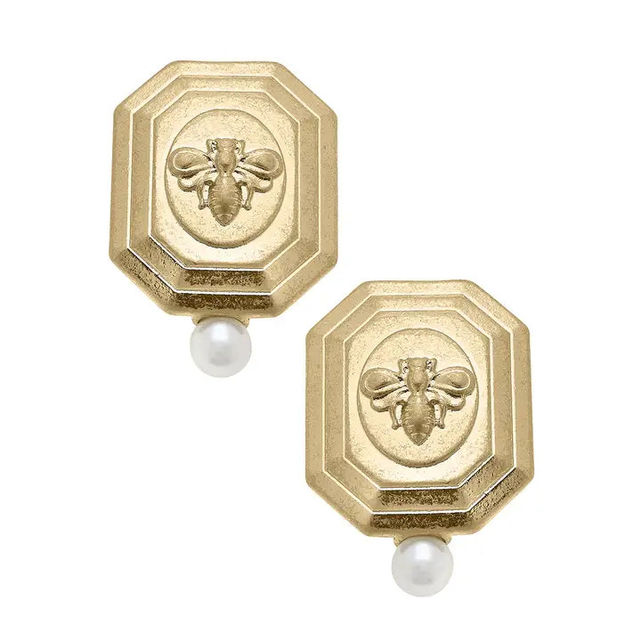 Queen Bee Stud Earrings in Worn Gold