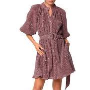 Sequin Knit Belted Mini Shirt Dress - Metallic Pink