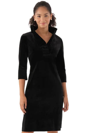 Ruffneck Dress - Black Silky Velvet
