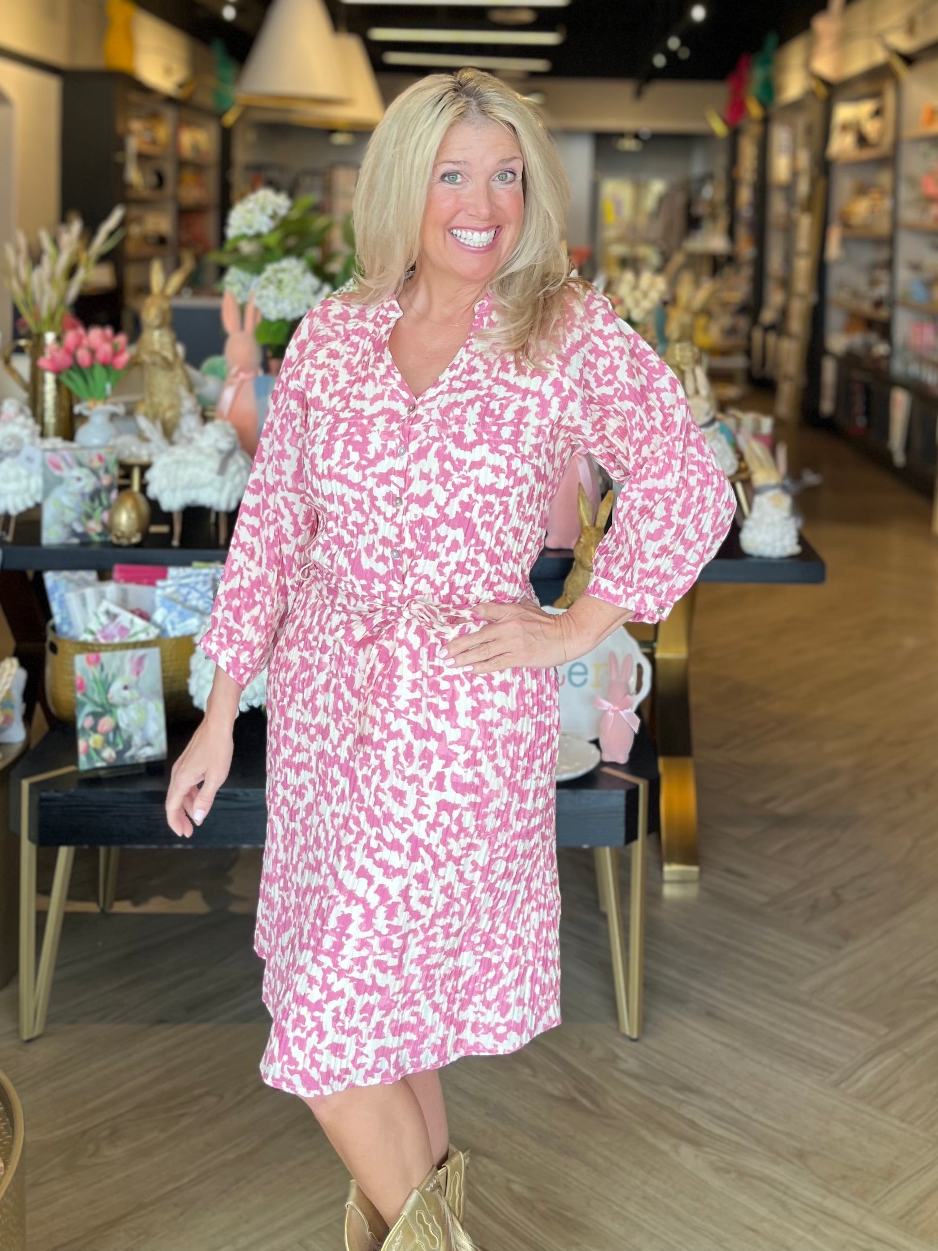 Pink and Cream Floral Dress