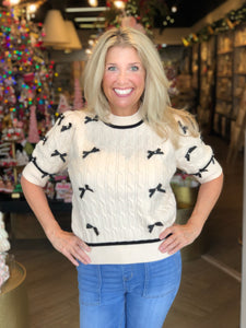 Ivory Short Sleeve Sweater with Bow Detail