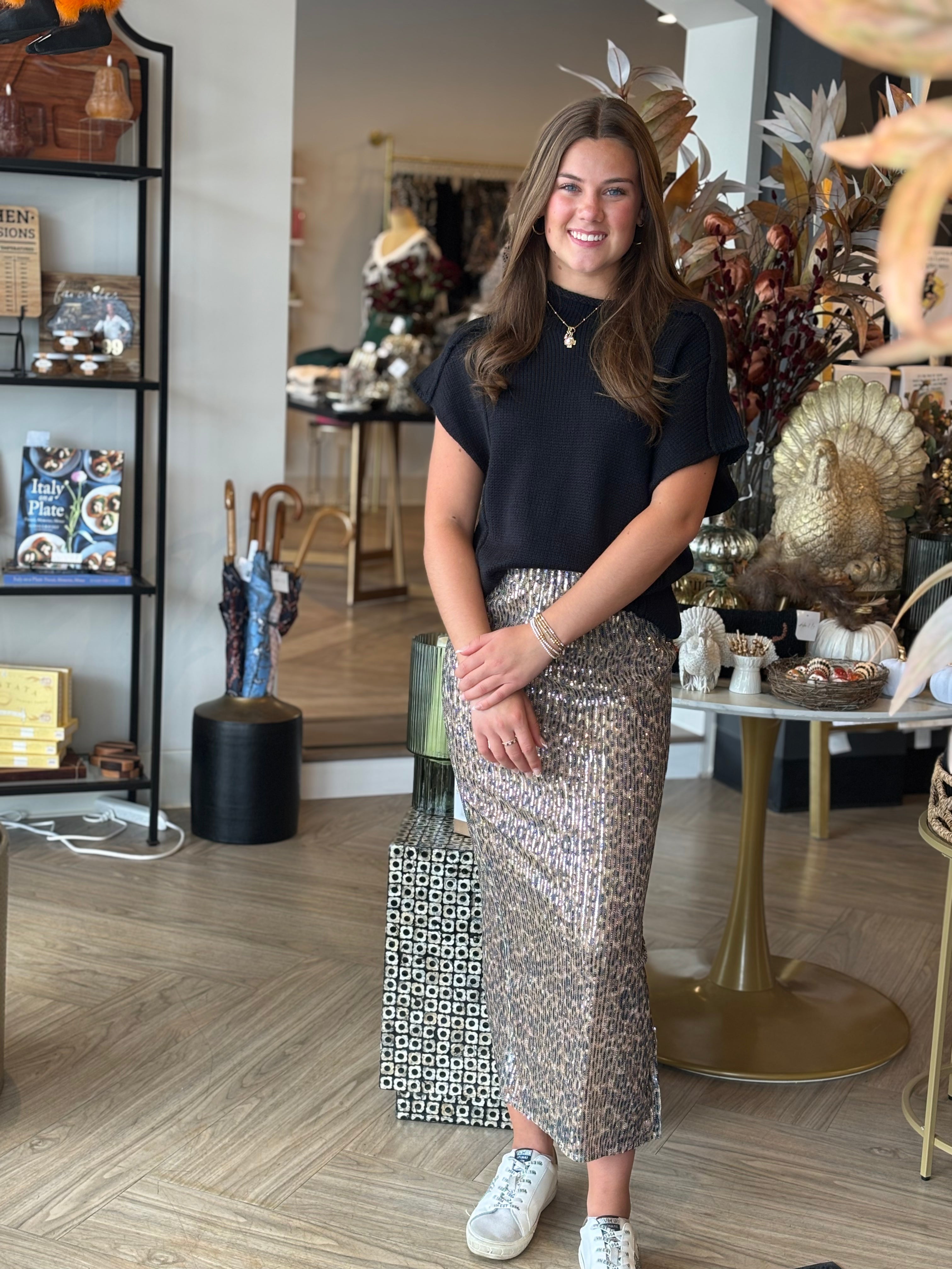 Cheetah Print Sequins Skirt