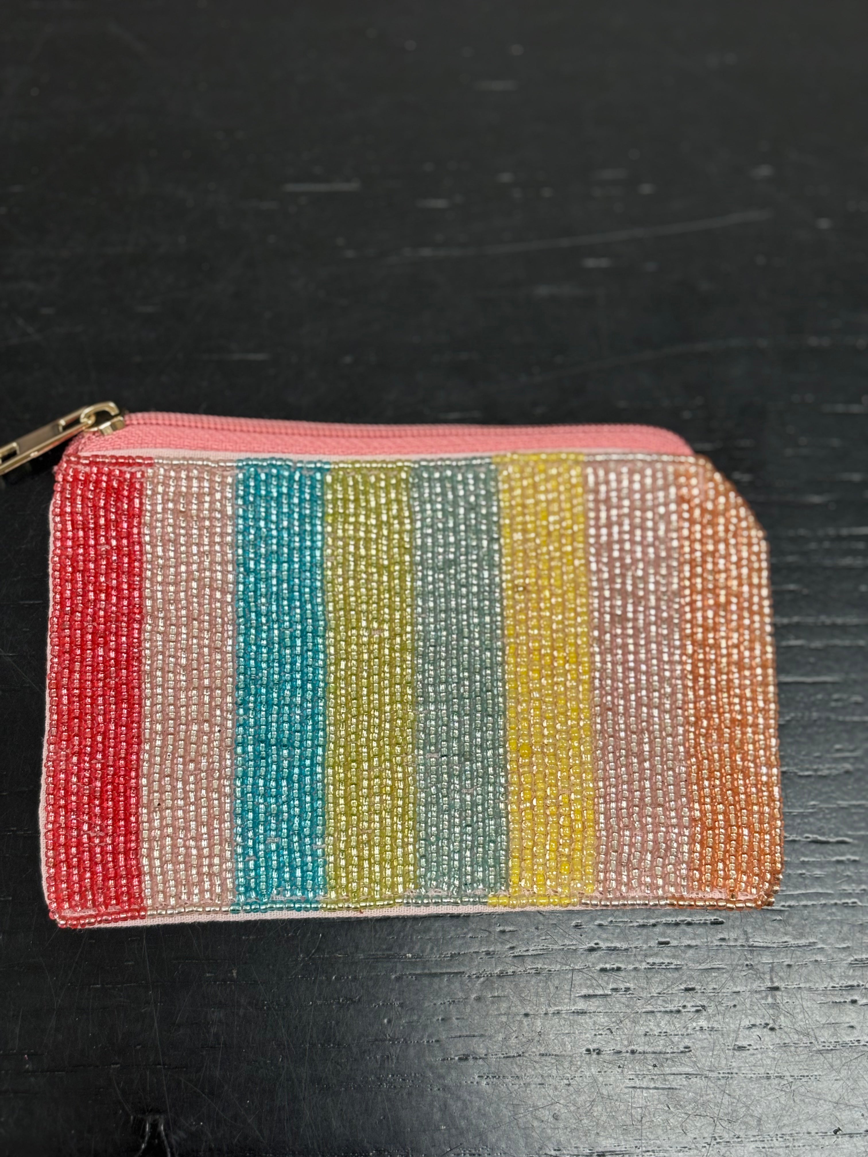 Pastel Striped Beaded Coin Purse