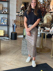 Cheetah Print Sequins Skirt