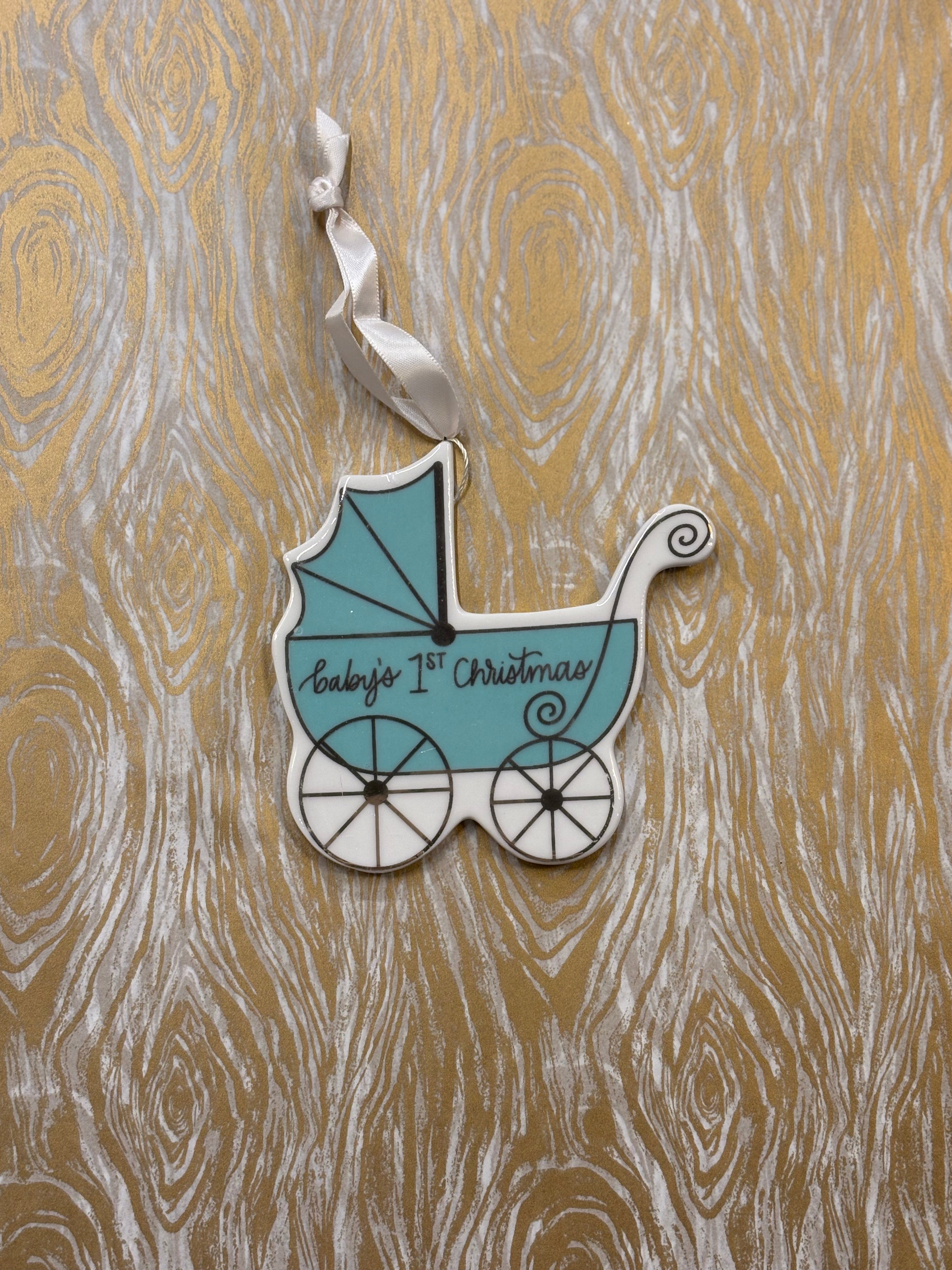 Baby's First Carriage Teal Ornament