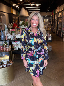 Silk Horse Button Down Dress