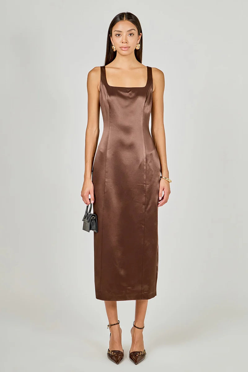 Satin Velvet Scoop Neck Midi Dress