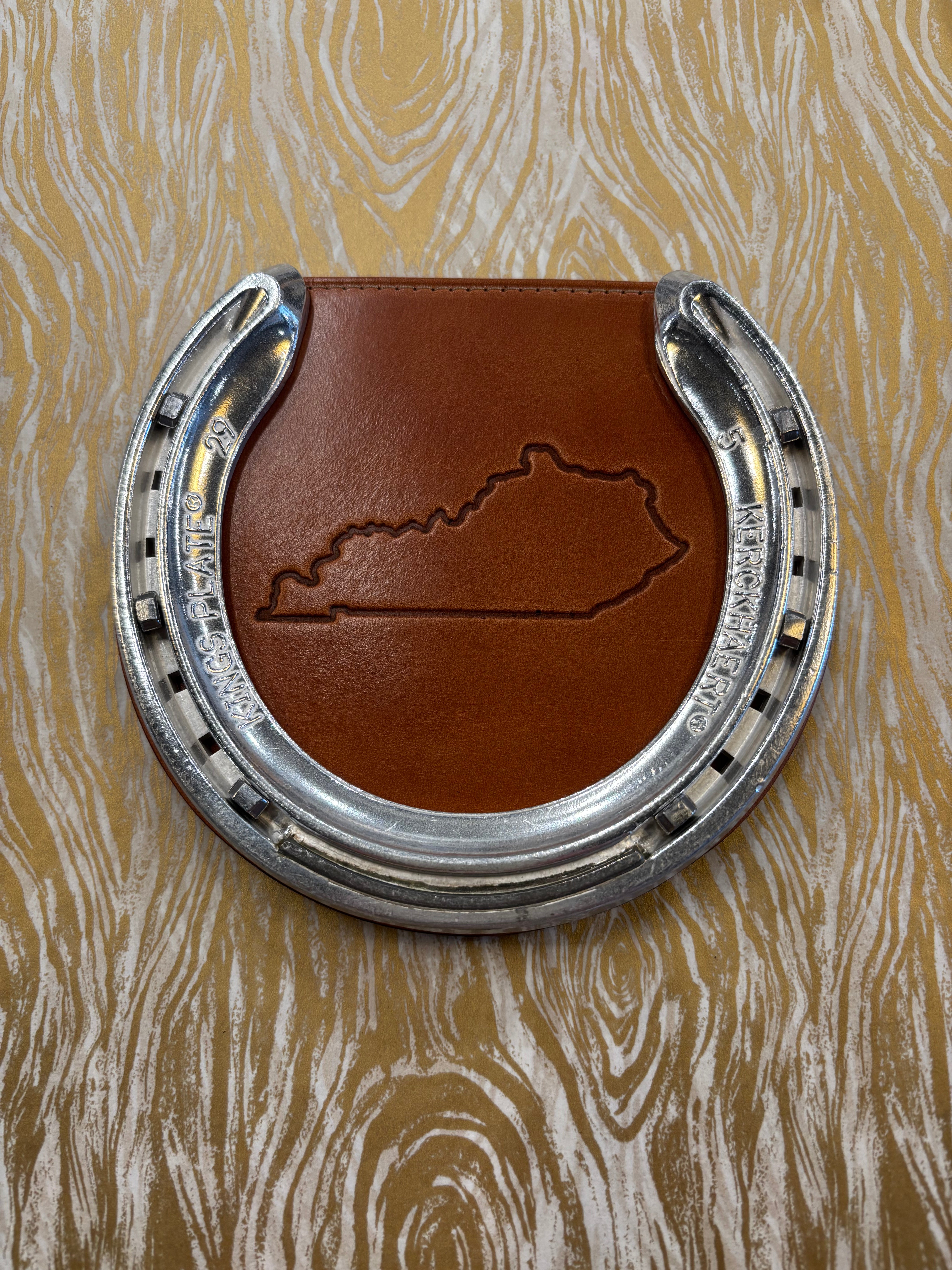 Leather Horseshoe Coaster with State of Kentucky