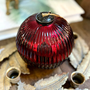 3.5" Filled Mercury Glass Lidded  Cranberry Ornament Candle