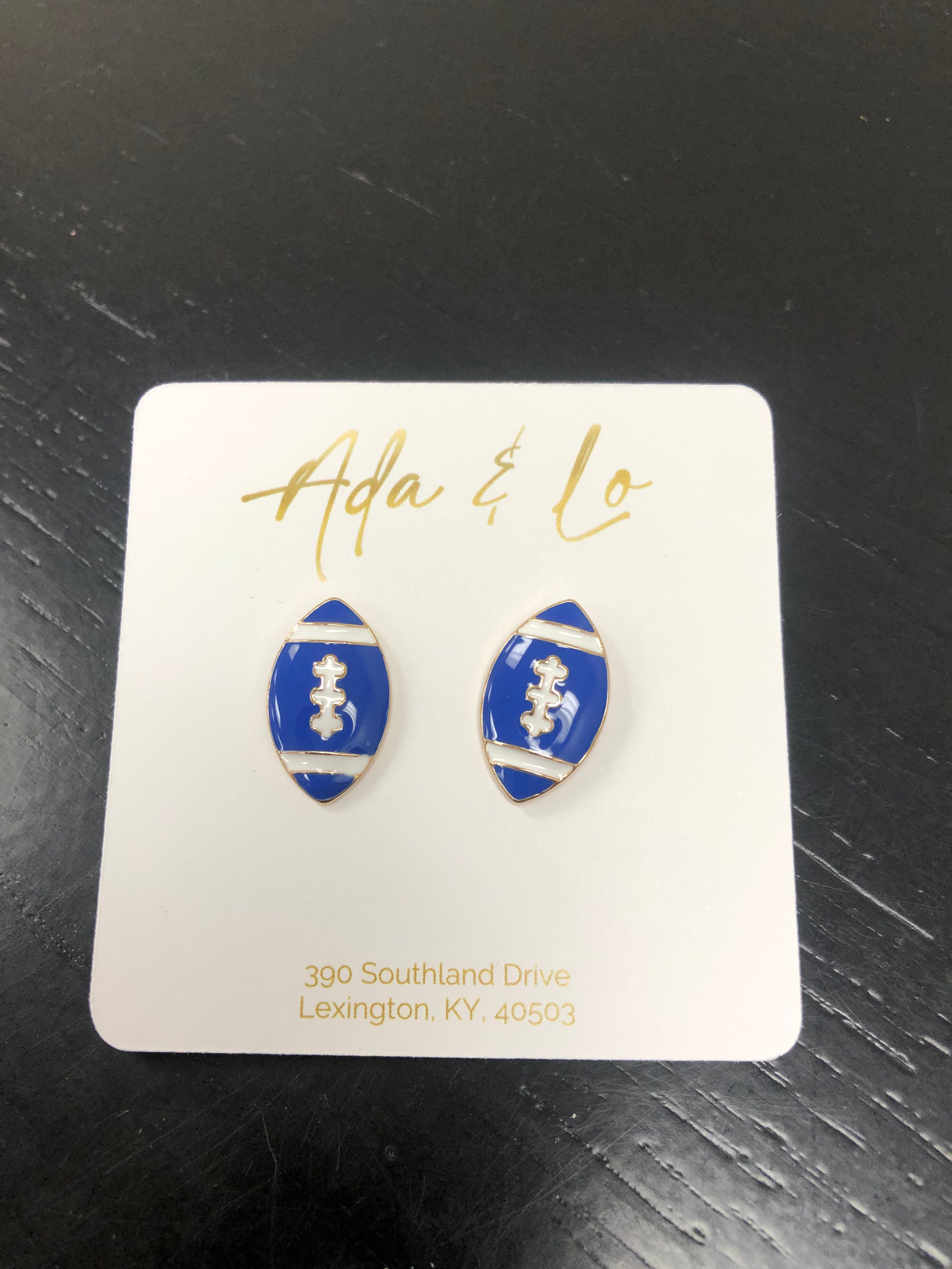 Blue and White Football Stud Earrings