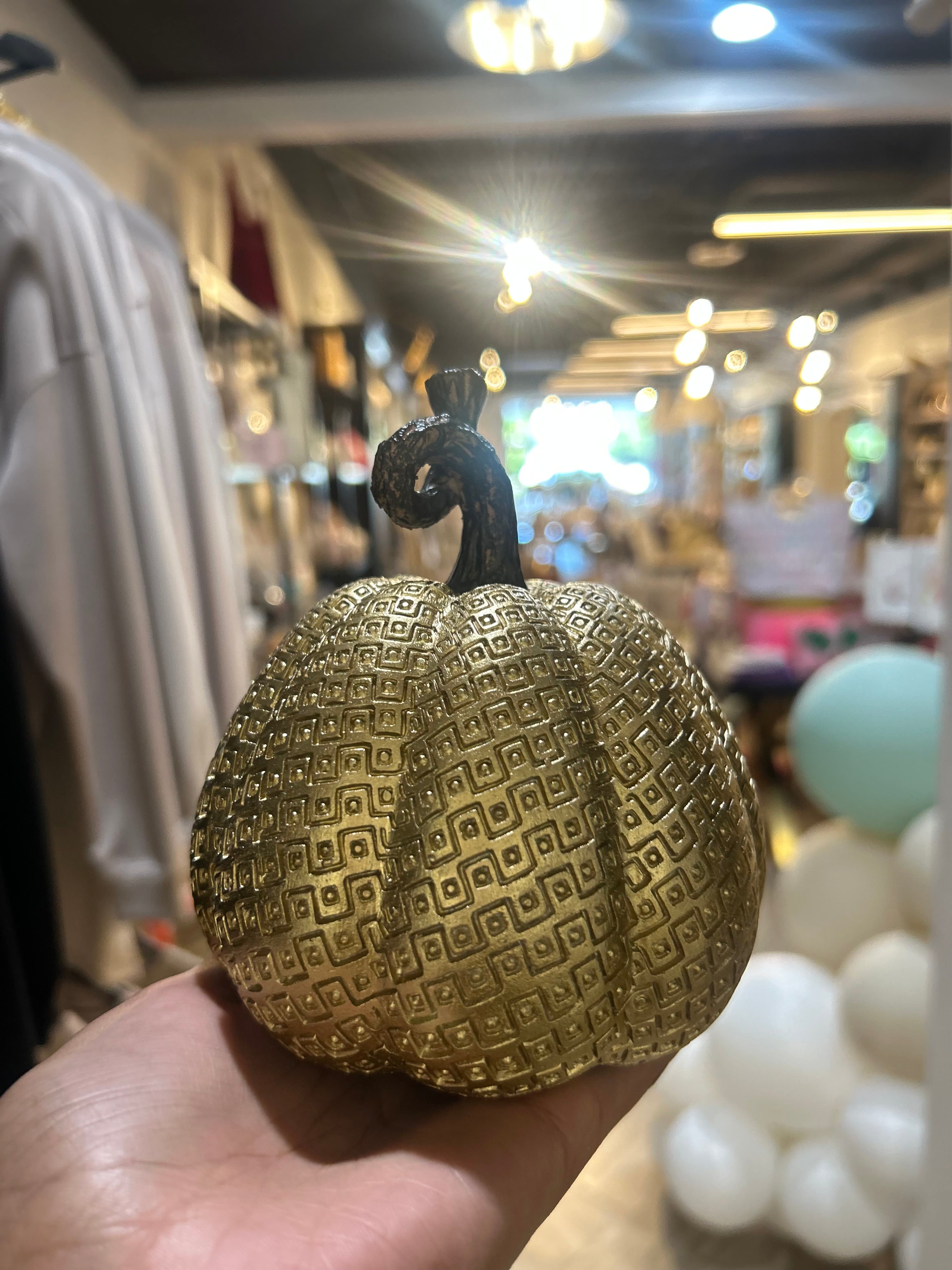 5.25 Inch Gold Resin Maze Embossed Pumpkin