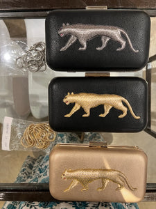 Black Leatherette Hard Case with Silver Panther