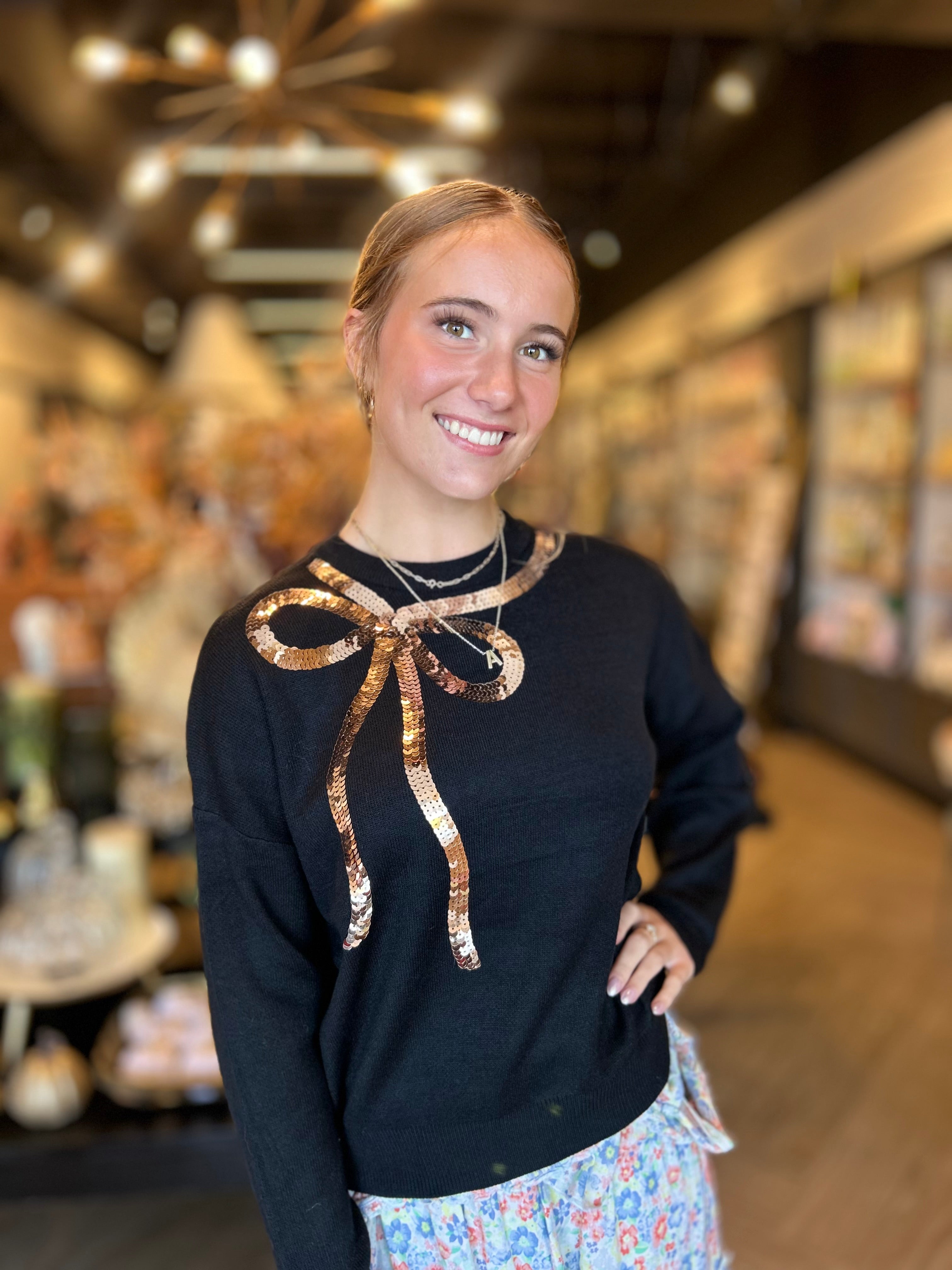 Black Sequins Ribbon Sweater