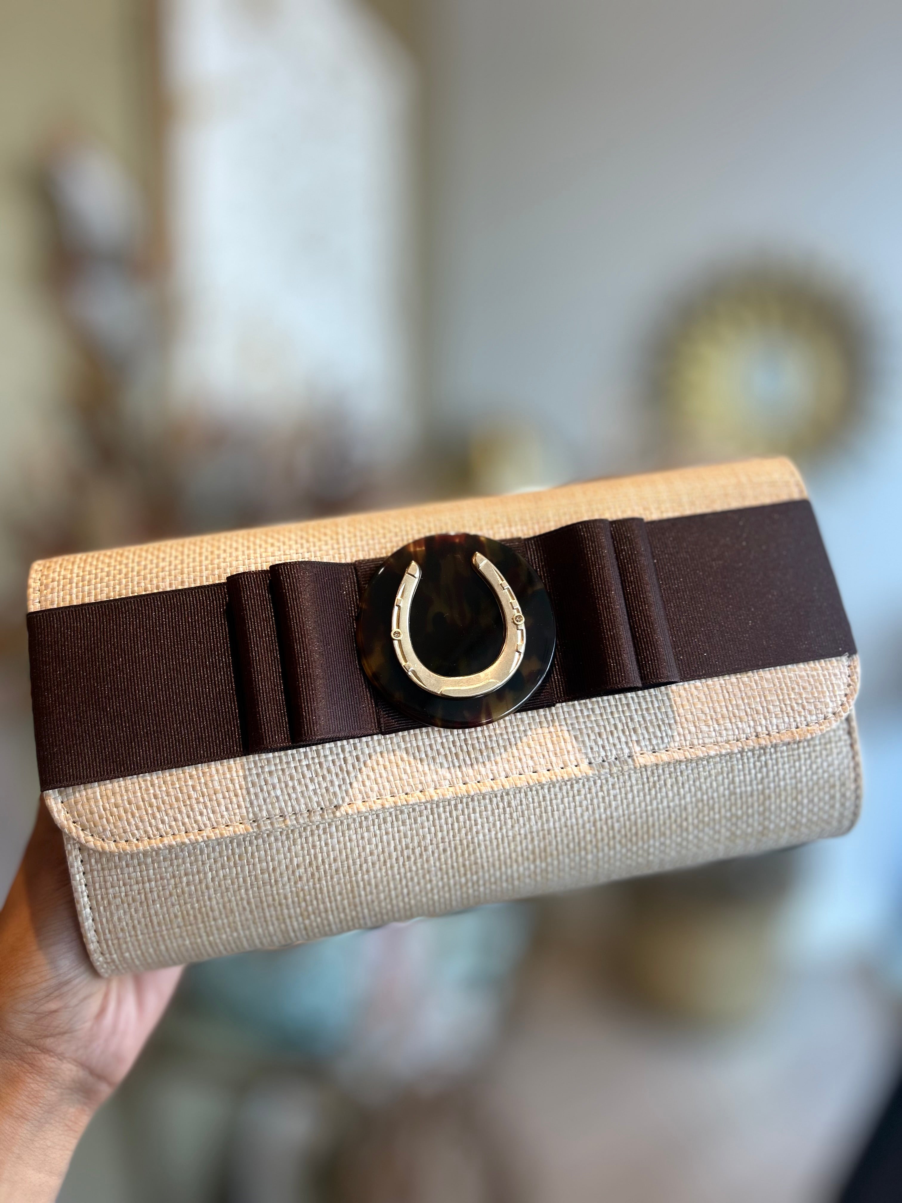 Avery Clutch Straw - Horseshoe with Chocolate Bow
