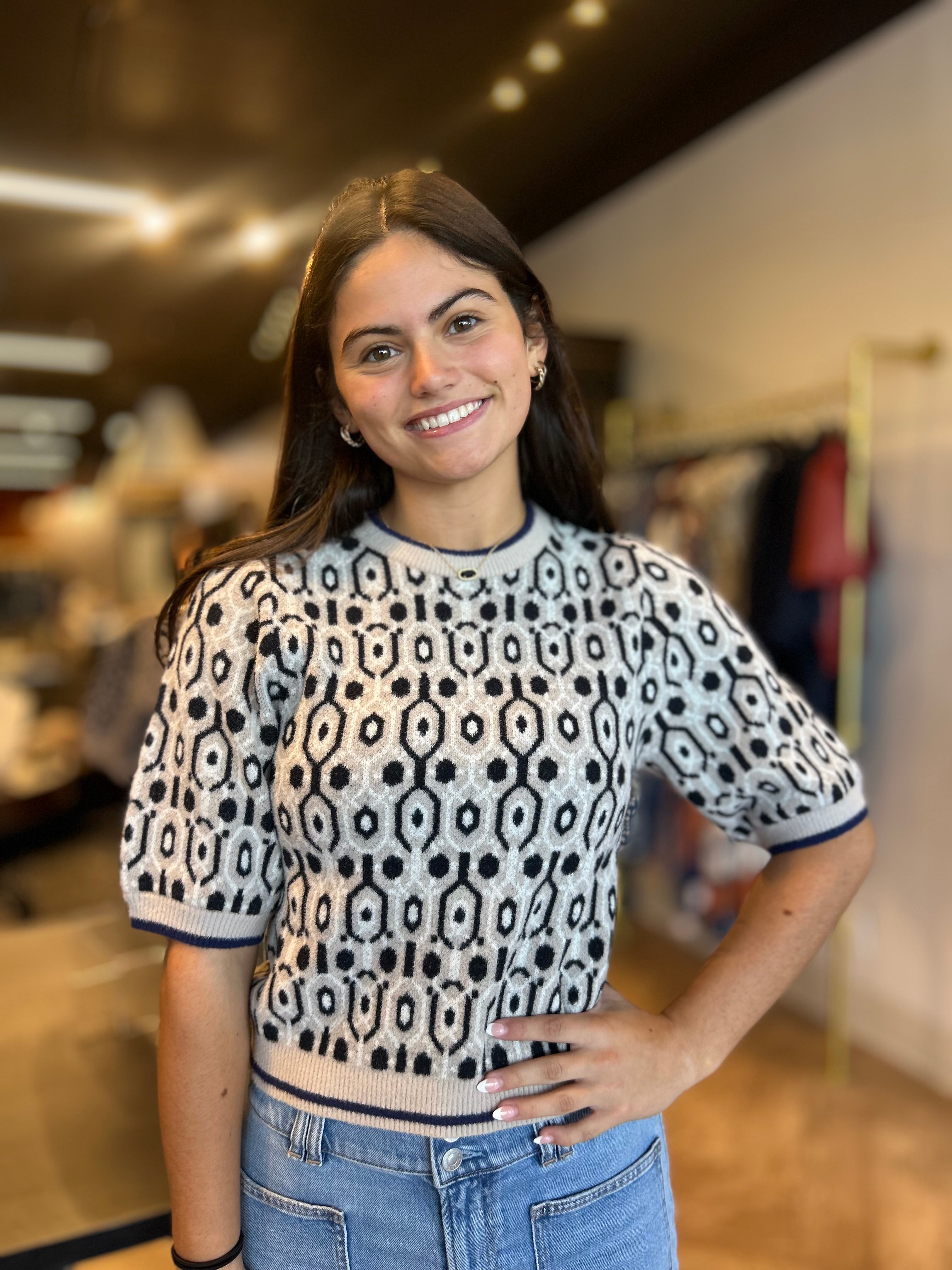 Black and Navy Short Sleeve Sweater