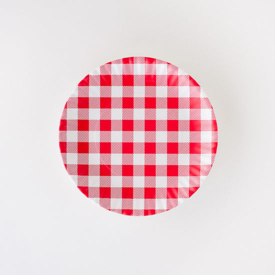 Red Gingham Plate, St/4, Melamine, 9"