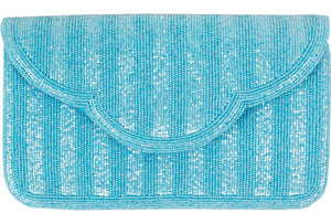 Blue Beaded Scallop Clutch