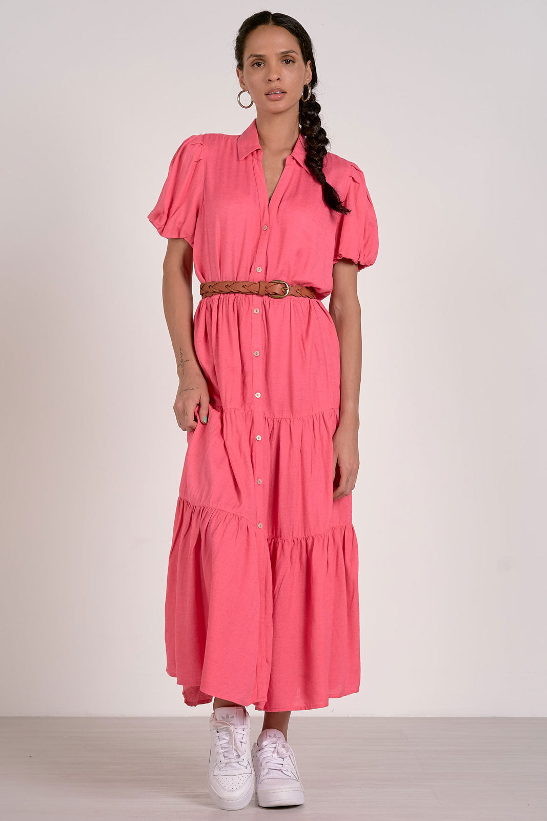 Pink Midi Tiered Dress