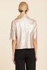 Faux Leather Zip Up Shirt Jacket-Pale Gold