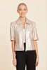 Faux Leather Zip Up Shirt Jacket-Pale Gold