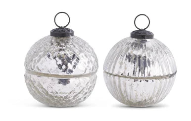 3.5" Filled Mercury Glass Lidded  Cranberry Ornament Candle